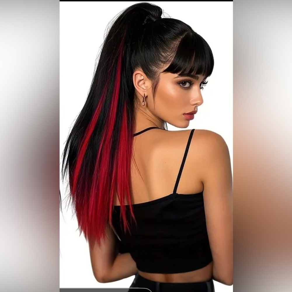 Black and Red Women’s Clip-In Ponytail Hair Extension